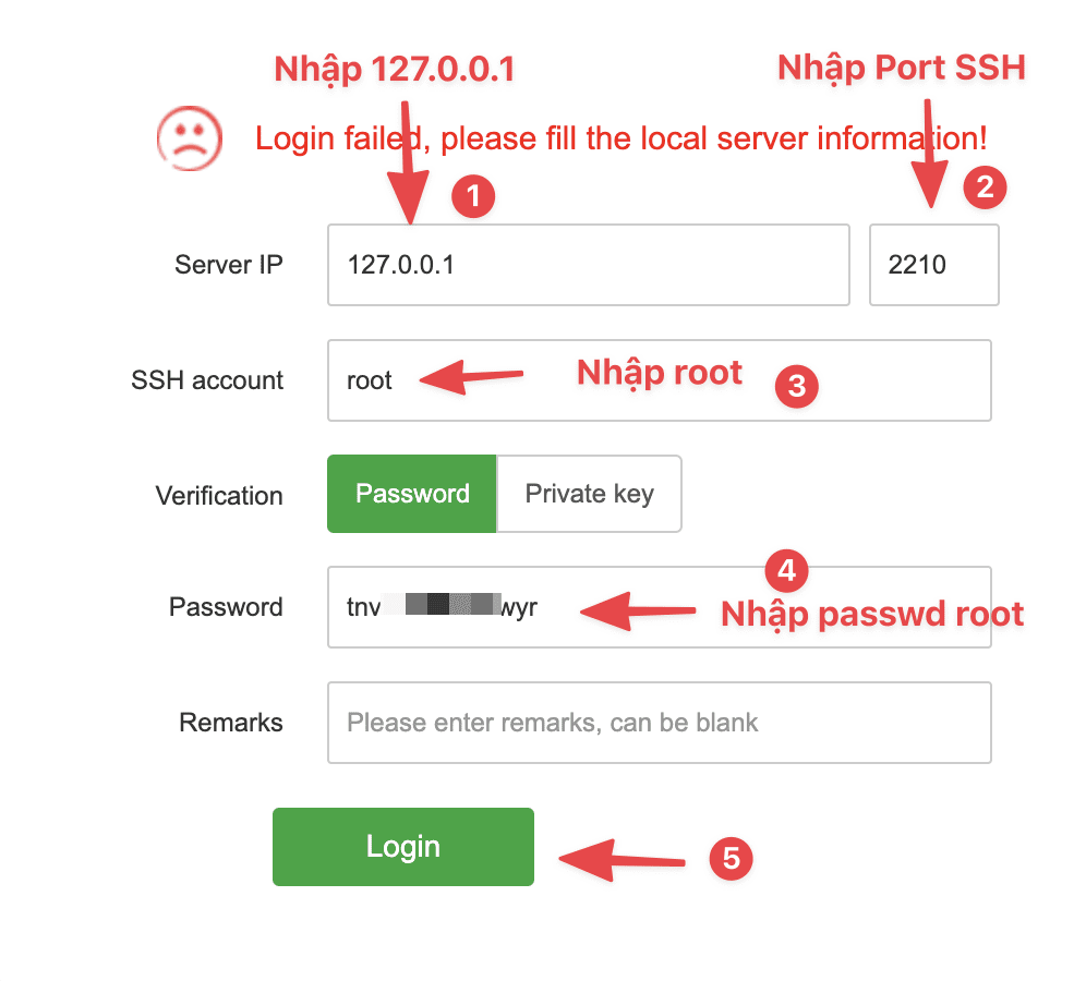 Xử lý lỗi Login failed vào Terminal trên aapanel