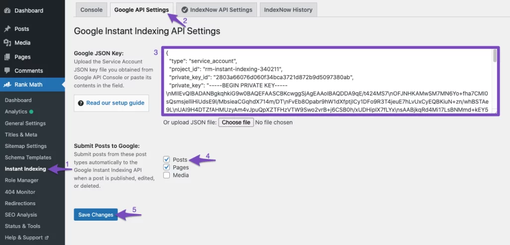 Instant Indexing configuration