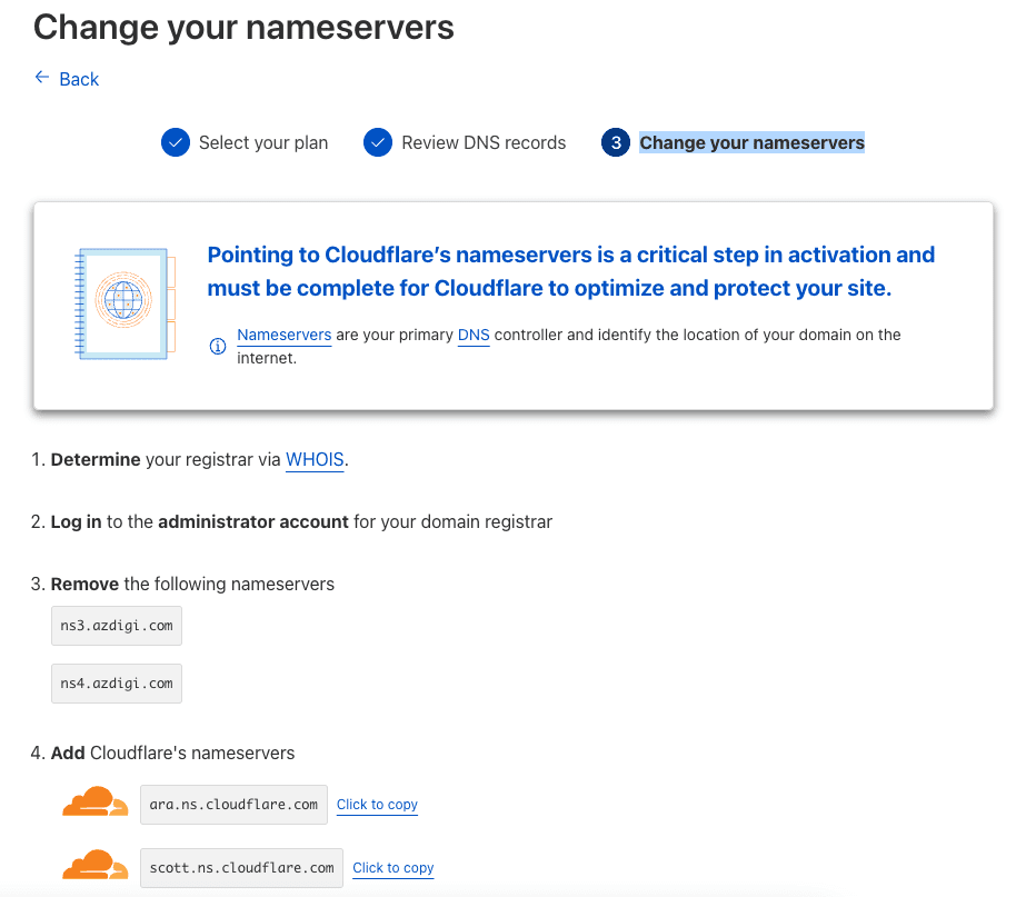 Change nameservers for the domain