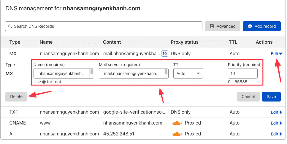 Chỉnh sửa DNS