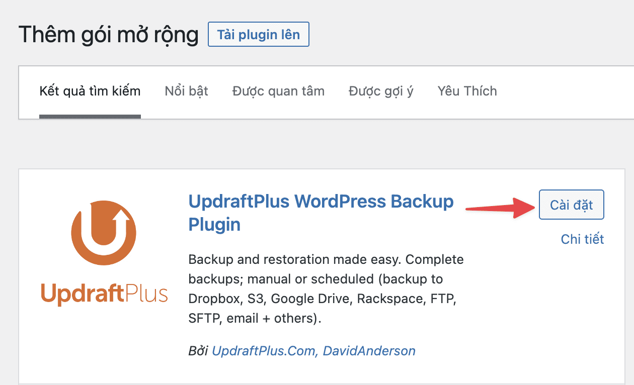Backup/Restore dữ liệu website với UpdraftPlus
