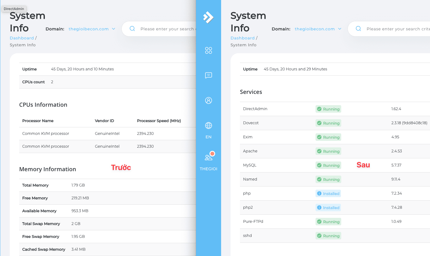 How to hide System Information on DirectAdmin