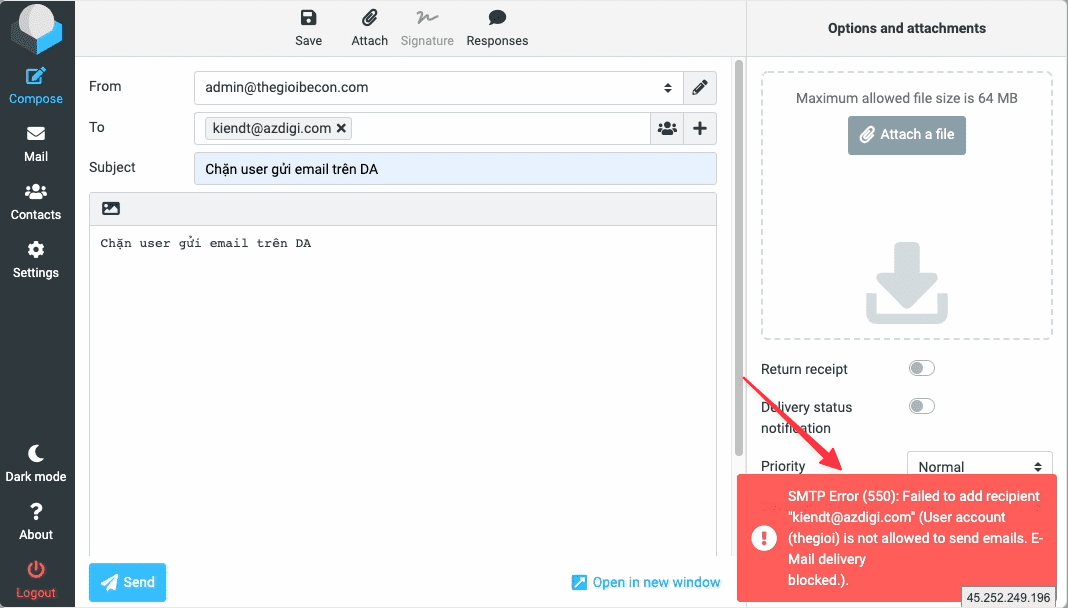 Hướng dẫn chặn User gửi Mail trên Directadmin