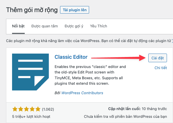 Sử dụng trình soạn thảo cũ trên wordpress 5.0