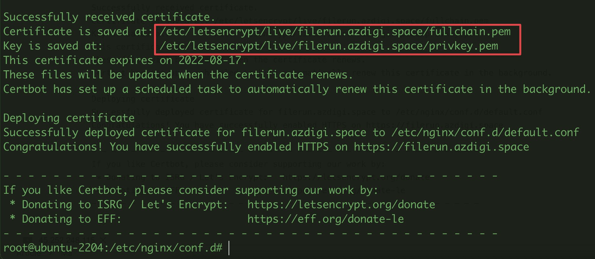 How to install SSL for Filerun on Ubuntu 22.04