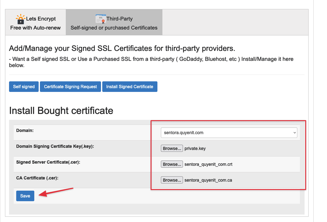 Hướng dẫn nhập chứng chỉ SSL trên Sentora