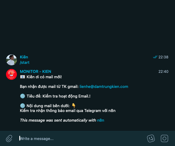 Thiết lập nhận Email qua Telegram với n8n