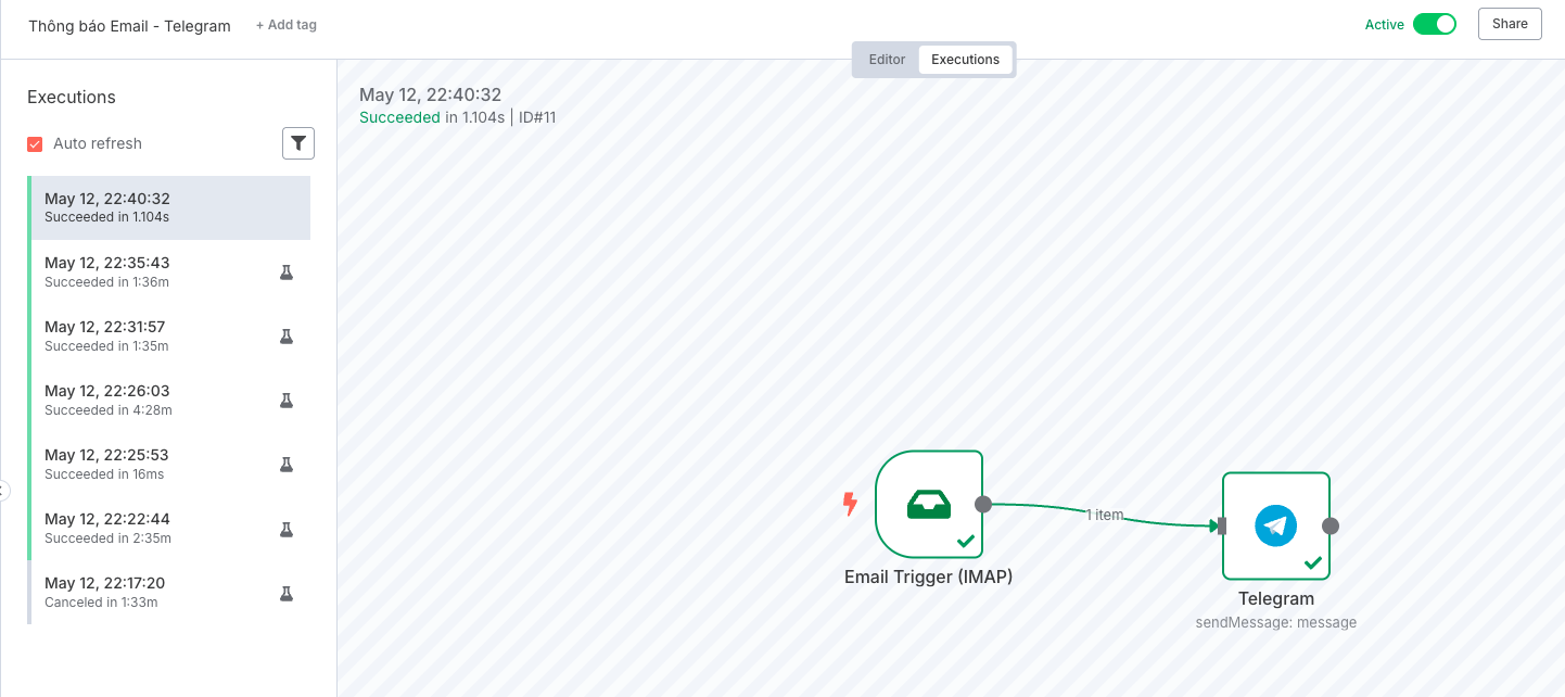 Thiết lập nhận Email qua Telegram với n8n